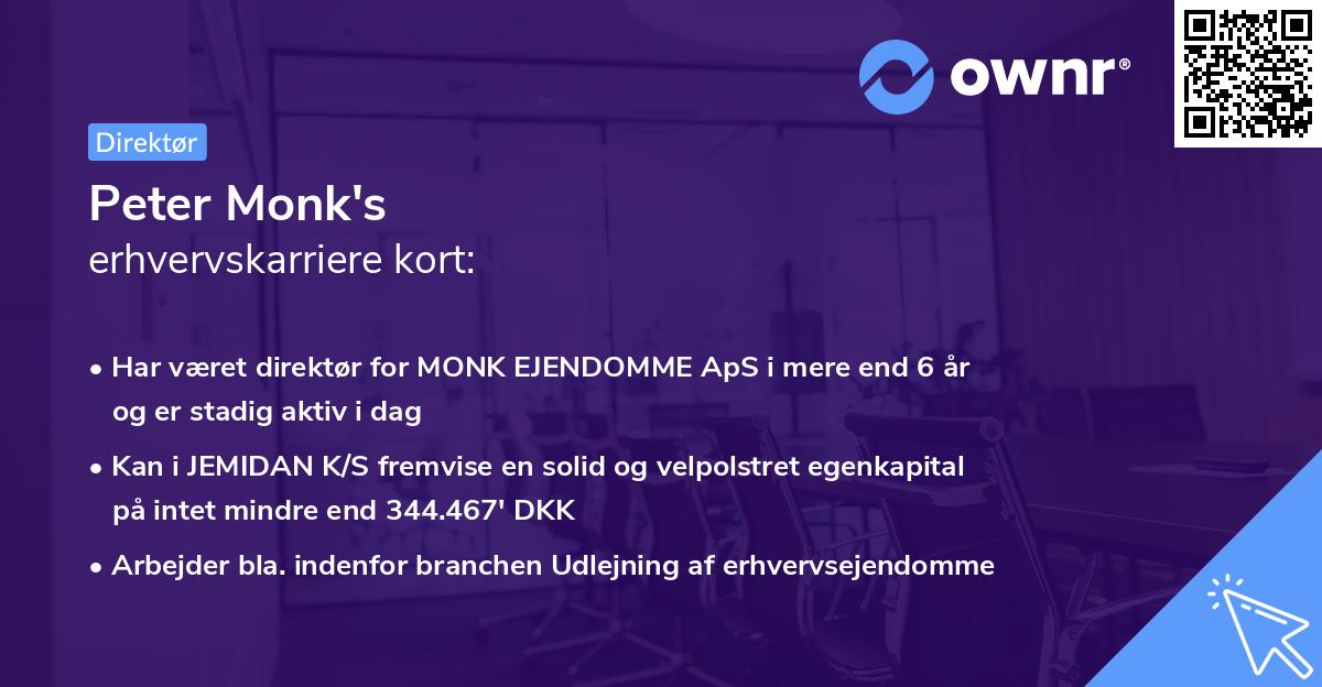 Peter Monk's erhvervskarriere kort