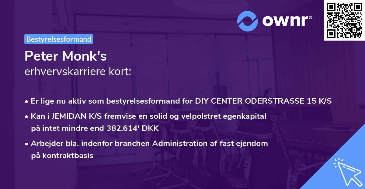 Peter Monk's erhvervskarriere kort