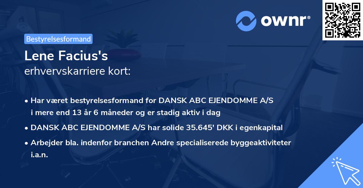 Lene Facius's erhvervskarriere kort
