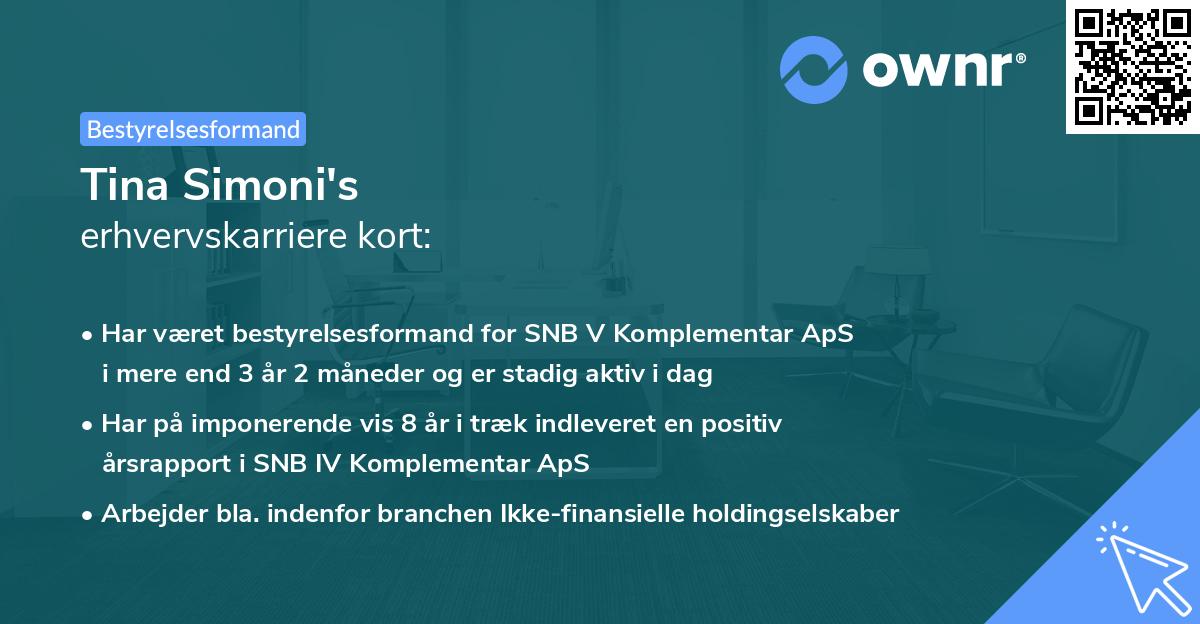Tina Simoni's erhvervskarriere kort