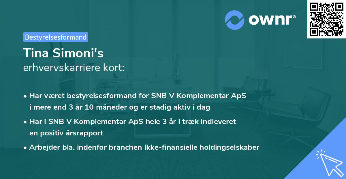 Tina Simoni's erhvervskarriere kort