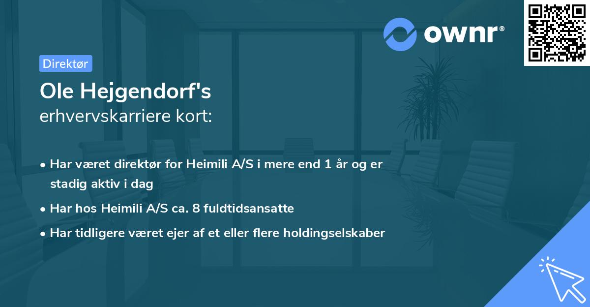 Ole Hejgendorf's erhvervskarriere kort