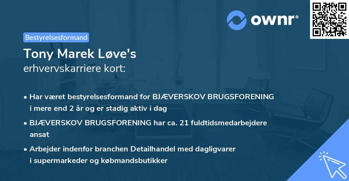 Tony Marek Løve's erhvervskarriere kort