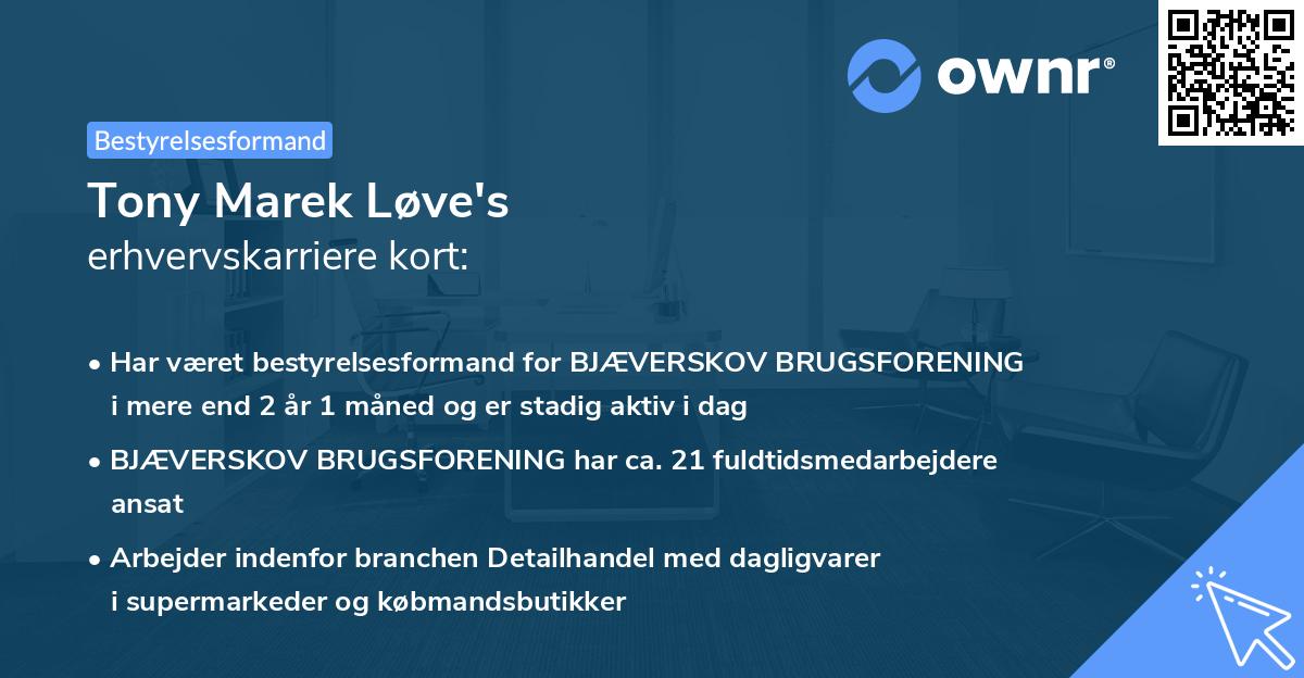 Tony Marek Løve's erhvervskarriere kort