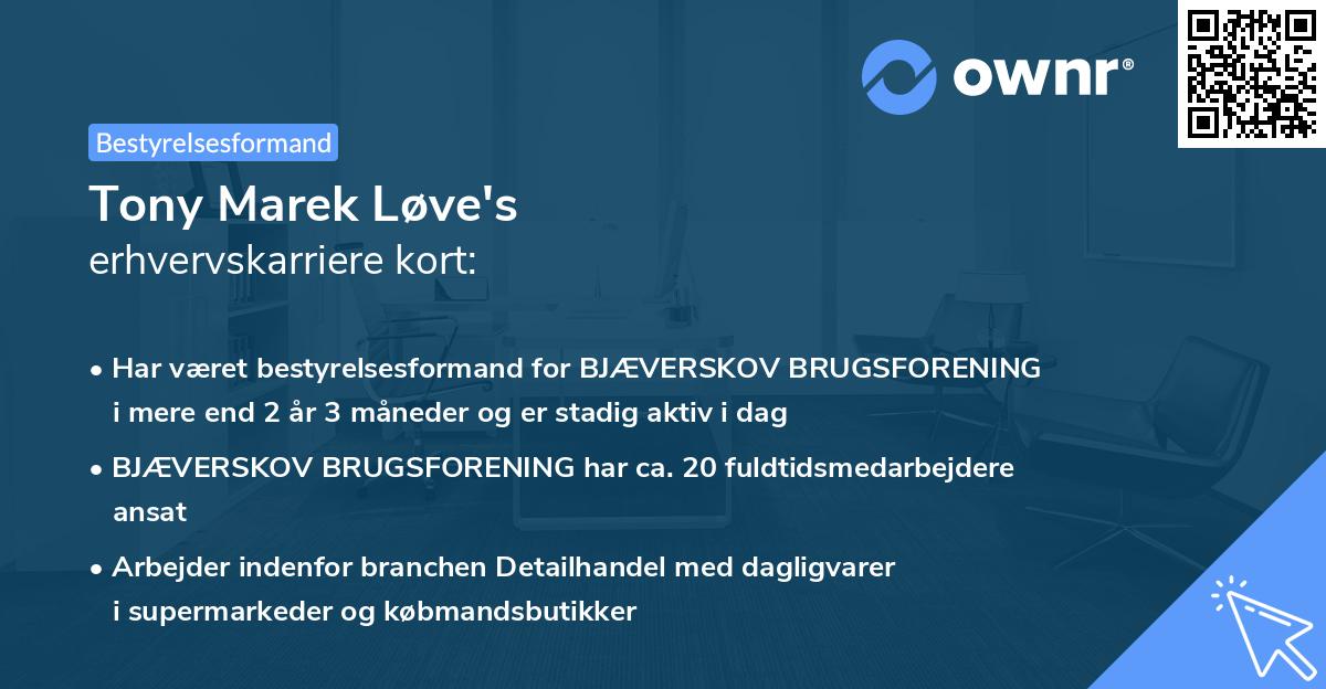 Tony Marek Løve's erhvervskarriere kort