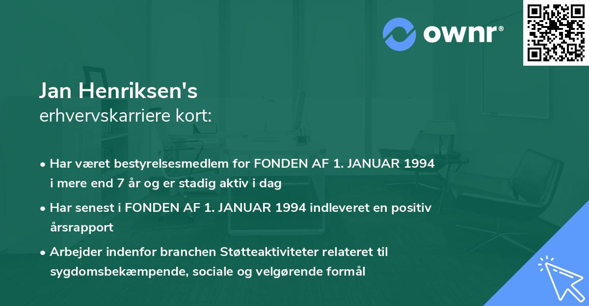 Jan Henriksen's erhvervskarriere kort