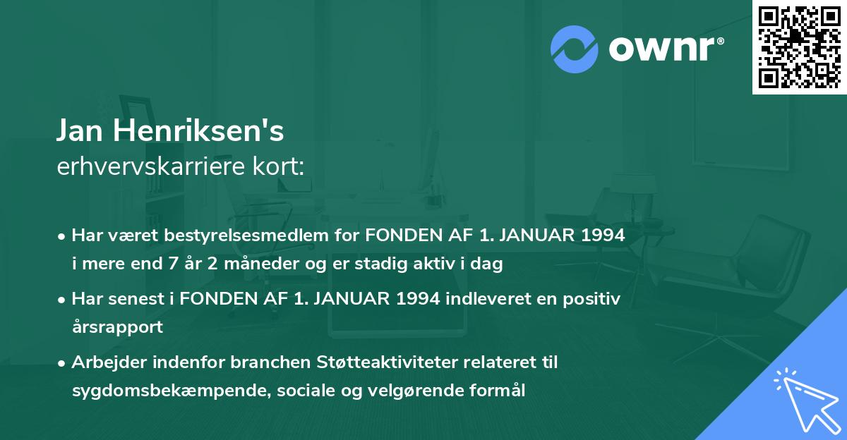 Jan Henriksen's erhvervskarriere kort