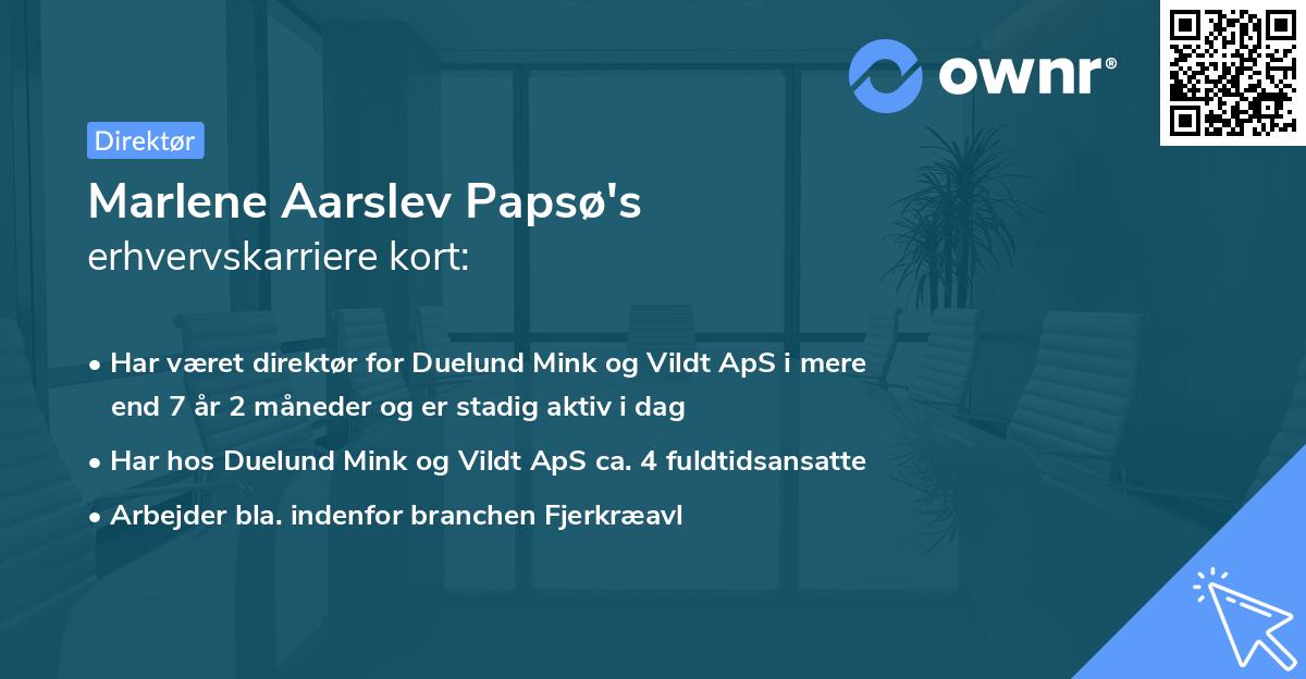 Marlene Aarslev Papsø's erhvervskarriere kort