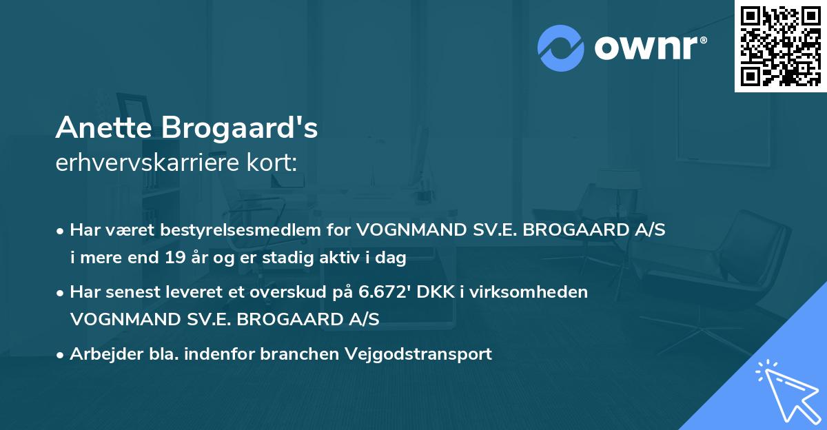 Anette Brogaard's erhvervskarriere kort