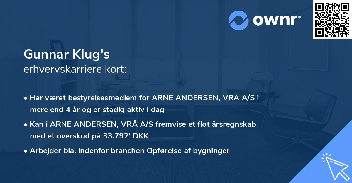 Gunnar Klug's erhvervskarriere kort