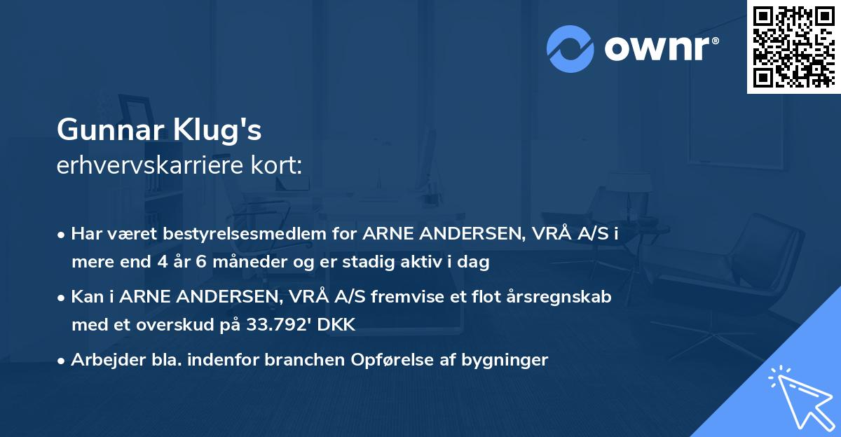 Gunnar Klug's erhvervskarriere kort