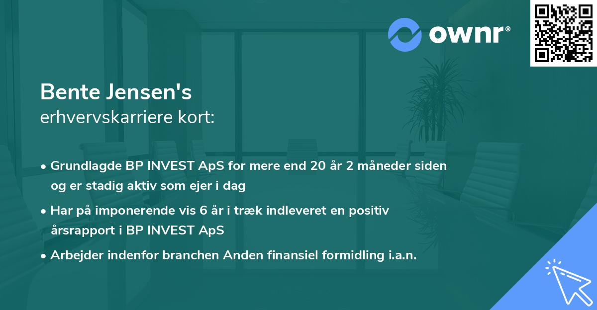 Bente Jensen's erhvervskarriere kort