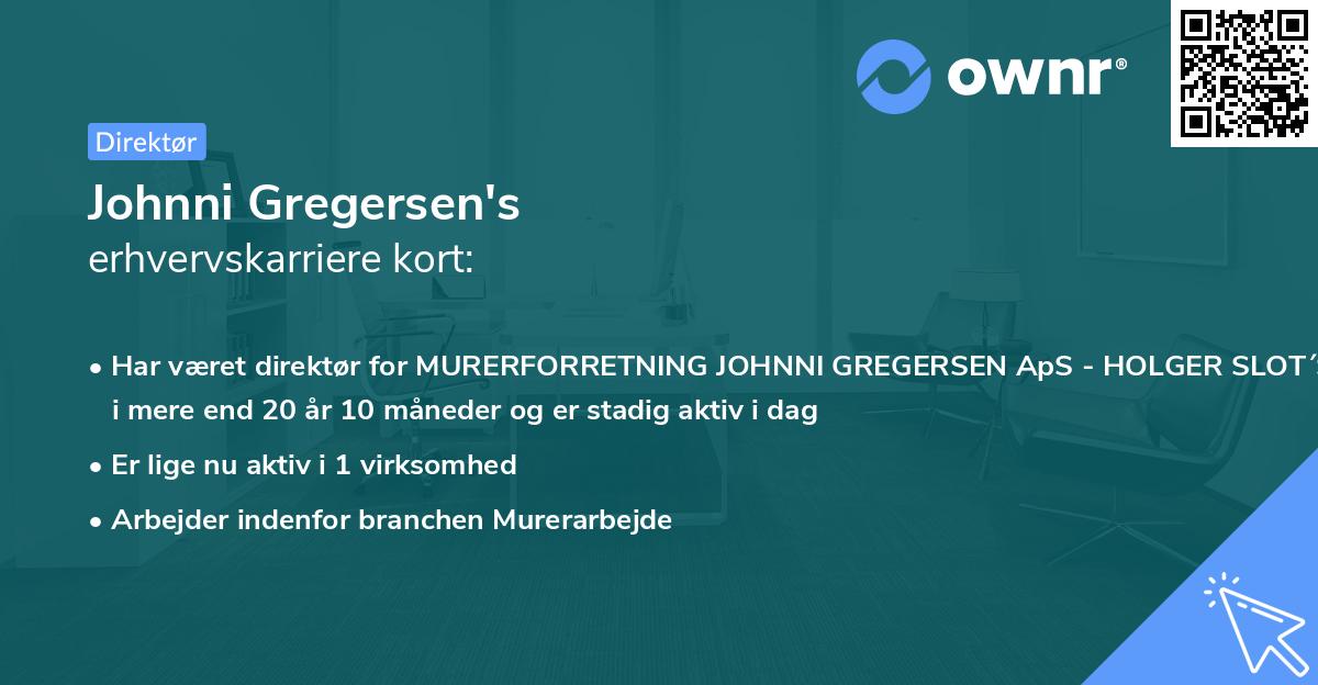 Johnni Gregersen's erhvervskarriere kort