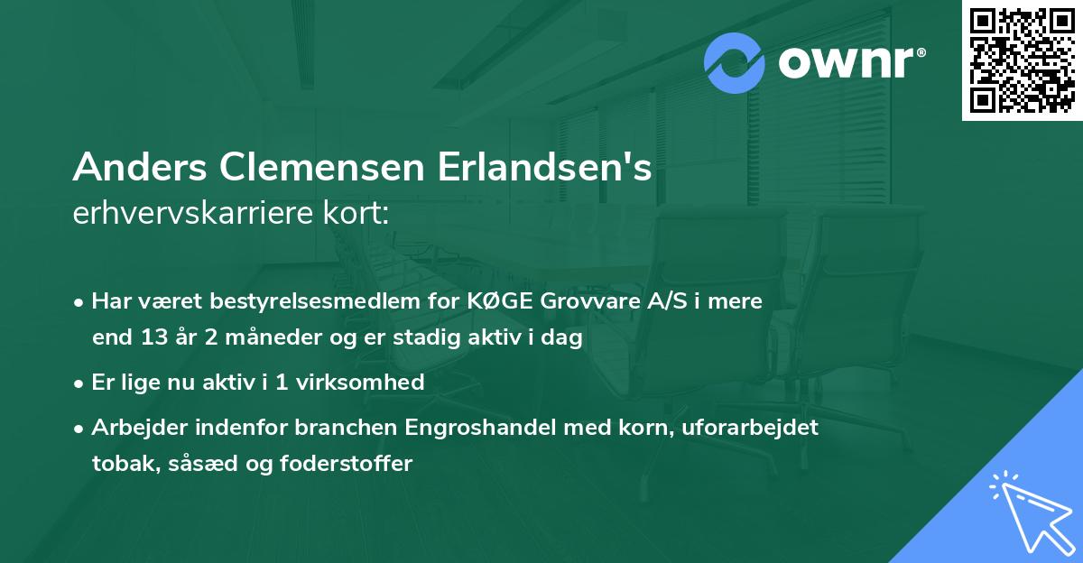 Anders Clemensen Erlandsen's erhvervskarriere kort