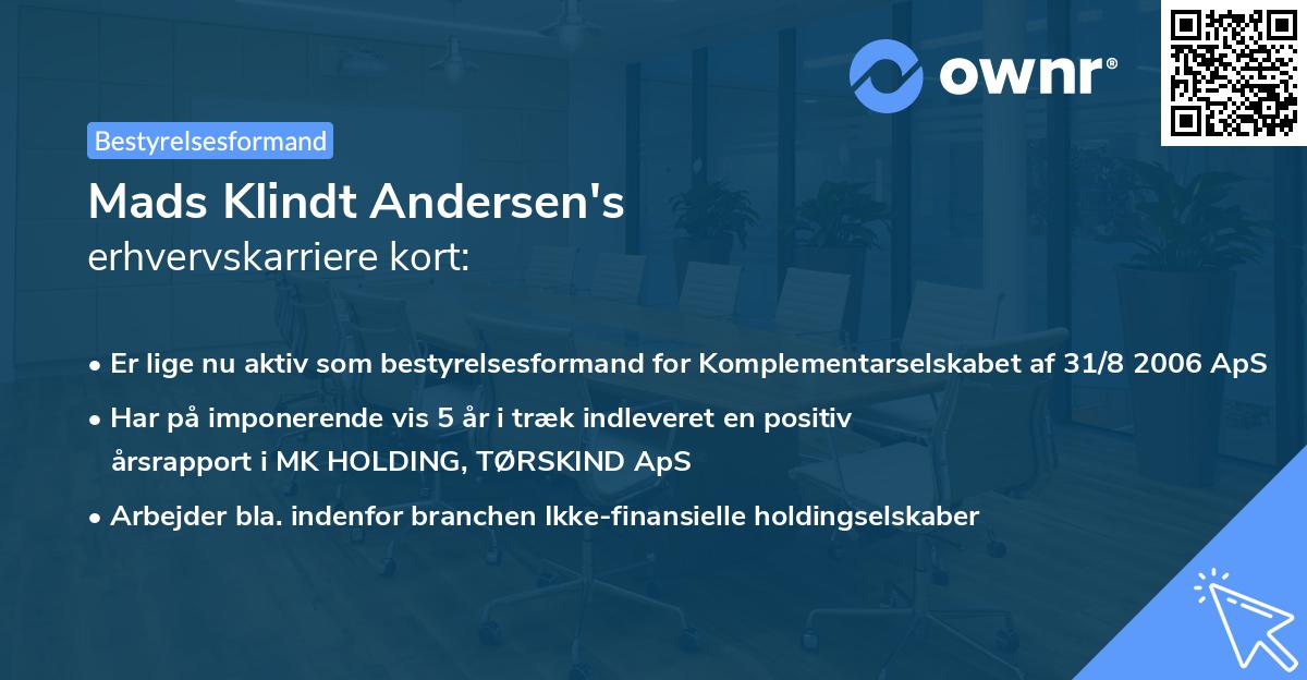 Mads Klindt Andersen's erhvervskarriere kort