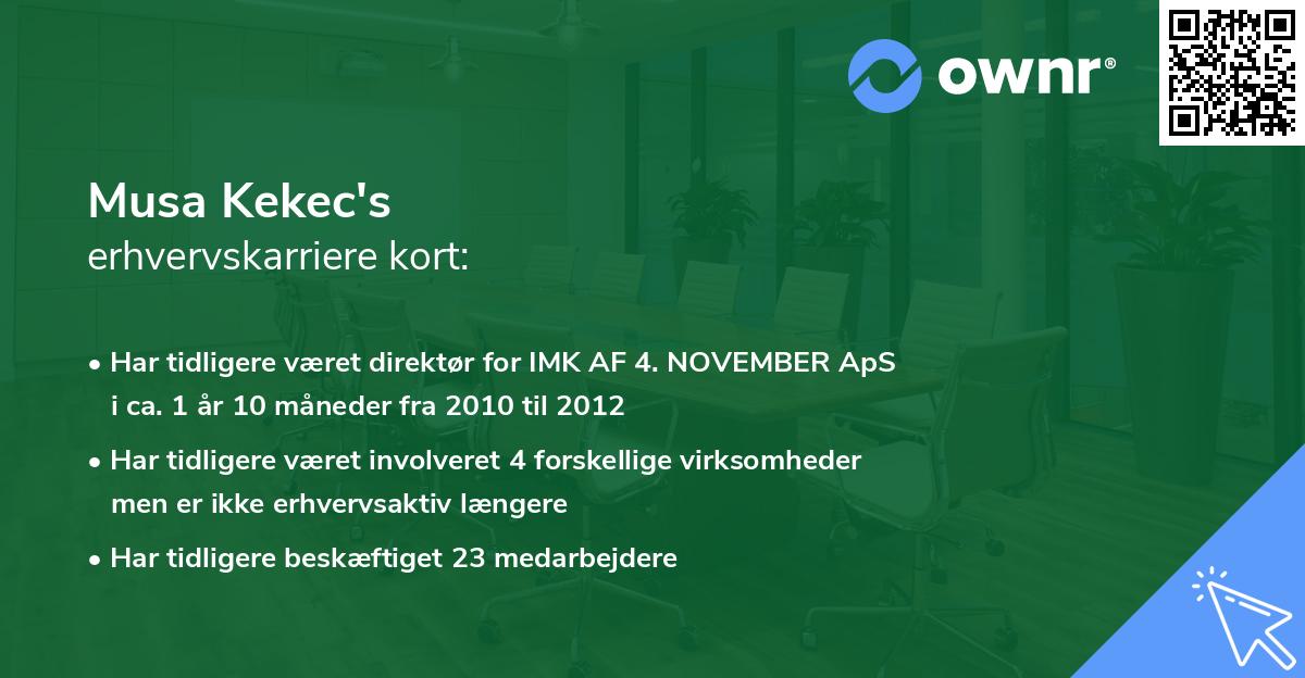 Musa Kekec's erhvervskarriere kort