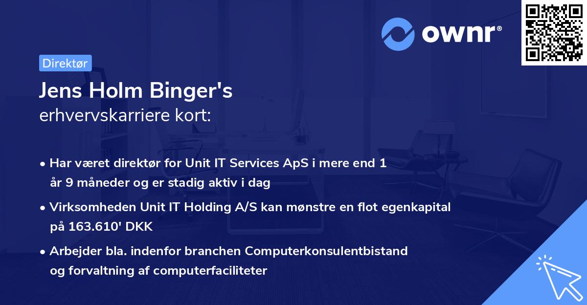 Jens Holm Binger's erhvervskarriere kort