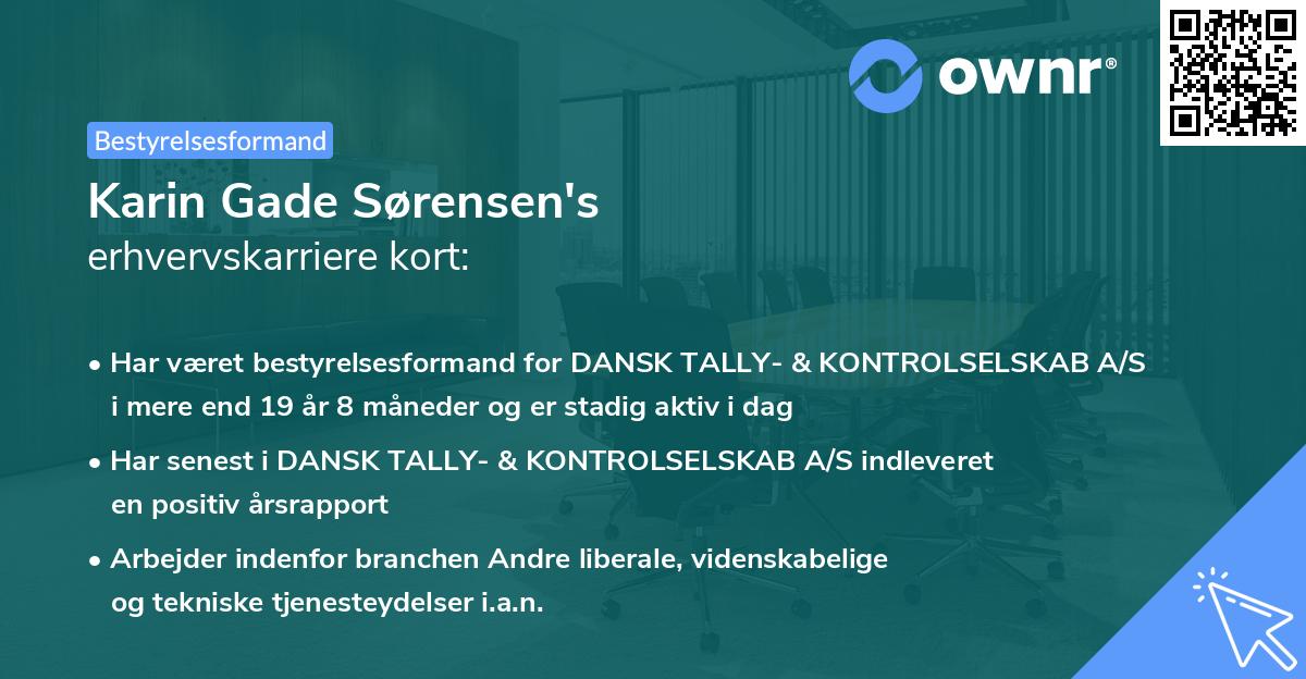 Karin Gade Sørensen's erhvervskarriere kort