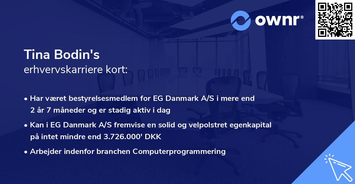 Tina Bodin's erhvervskarriere kort