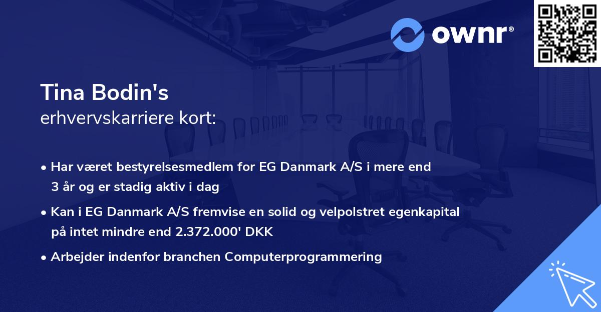 Tina Bodin's erhvervskarriere kort