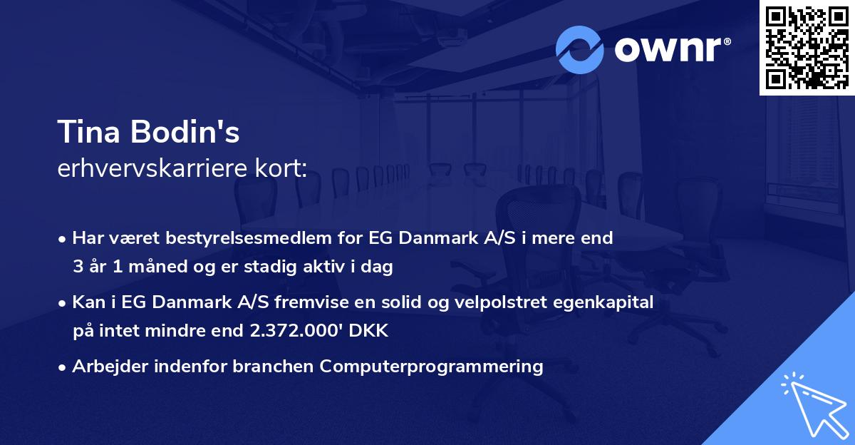 Tina Bodin's erhvervskarriere kort