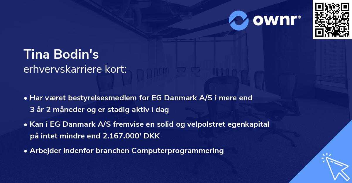 Tina Bodin's erhvervskarriere kort