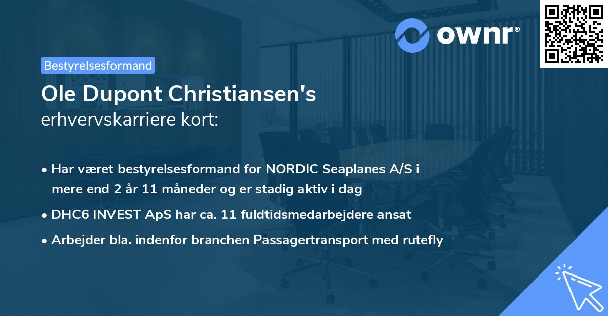 Ole Dupont Christiansen's erhvervskarriere kort