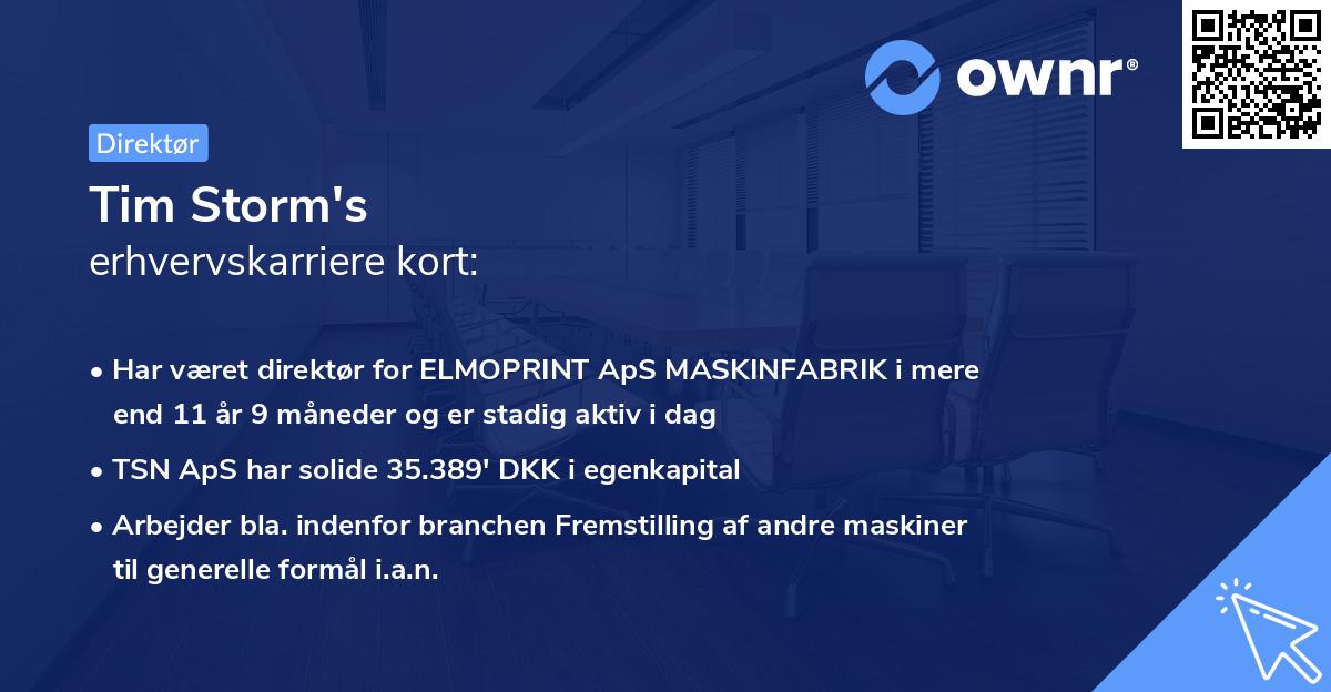 Tim Storm's erhvervskarriere kort