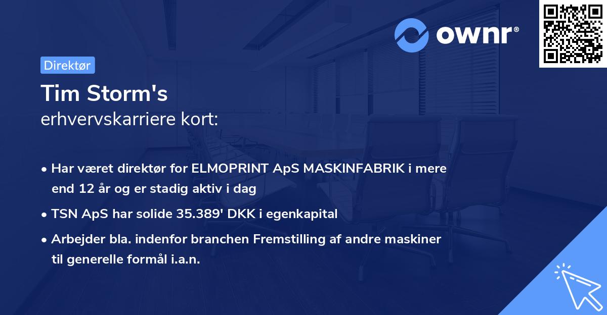 Tim Storm's erhvervskarriere kort