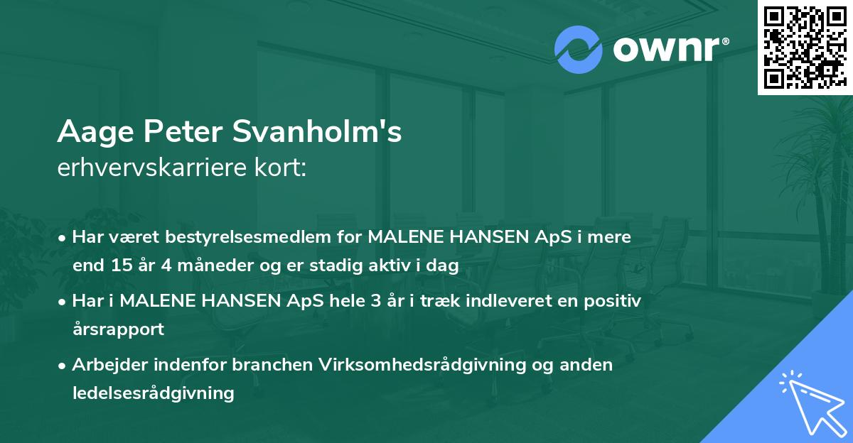Aage Peter Svanholm's erhvervskarriere kort