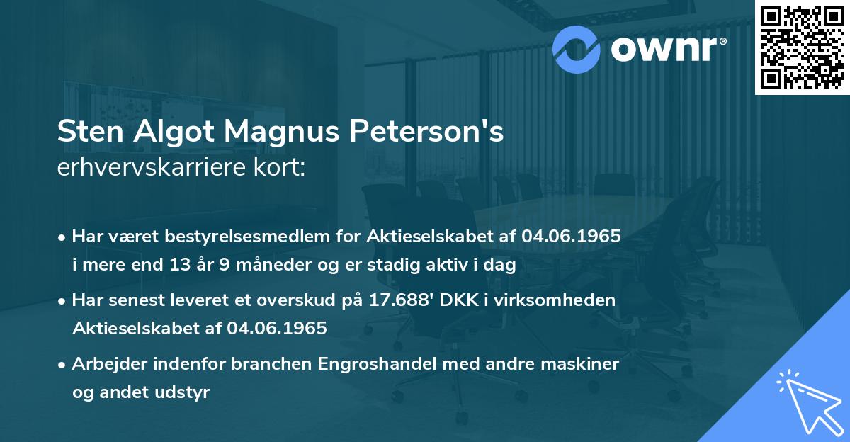 Sten Algot Magnus Peterson's erhvervskarriere kort