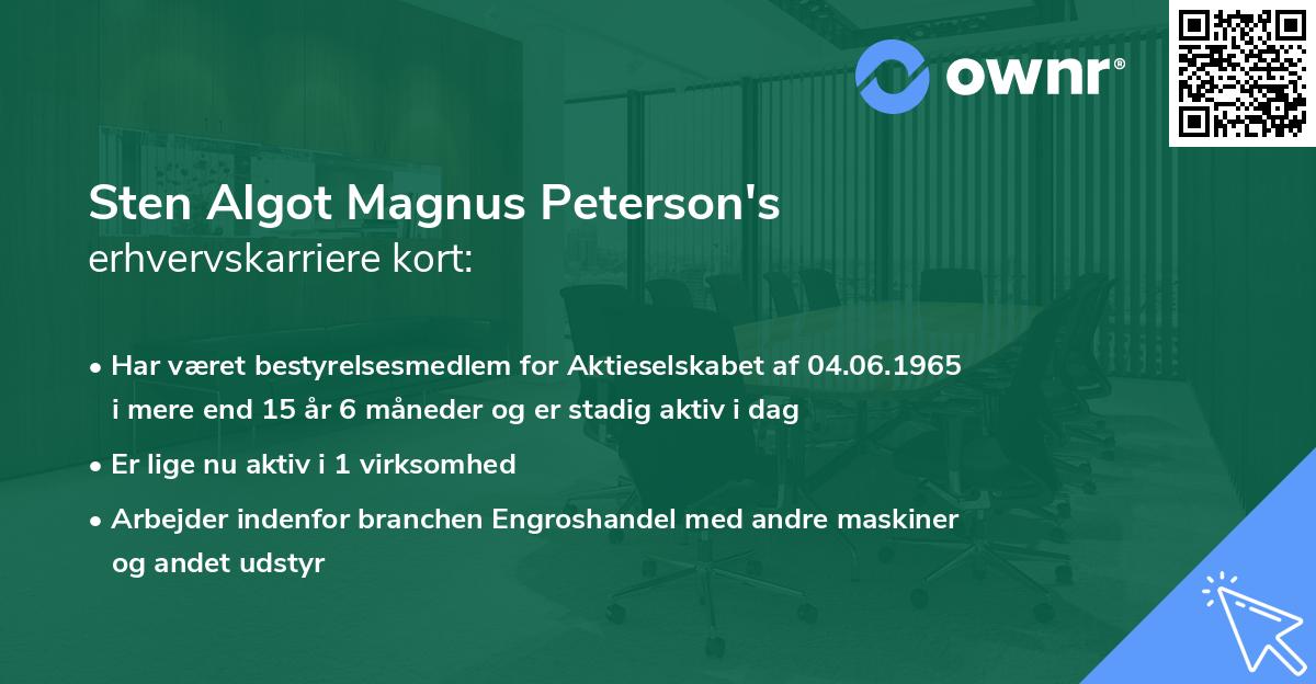 Sten Algot Magnus Peterson's erhvervskarriere kort