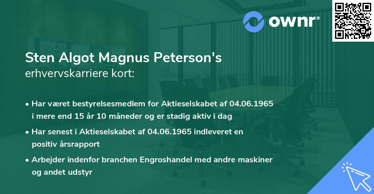 Sten Algot Magnus Peterson's erhvervskarriere kort
