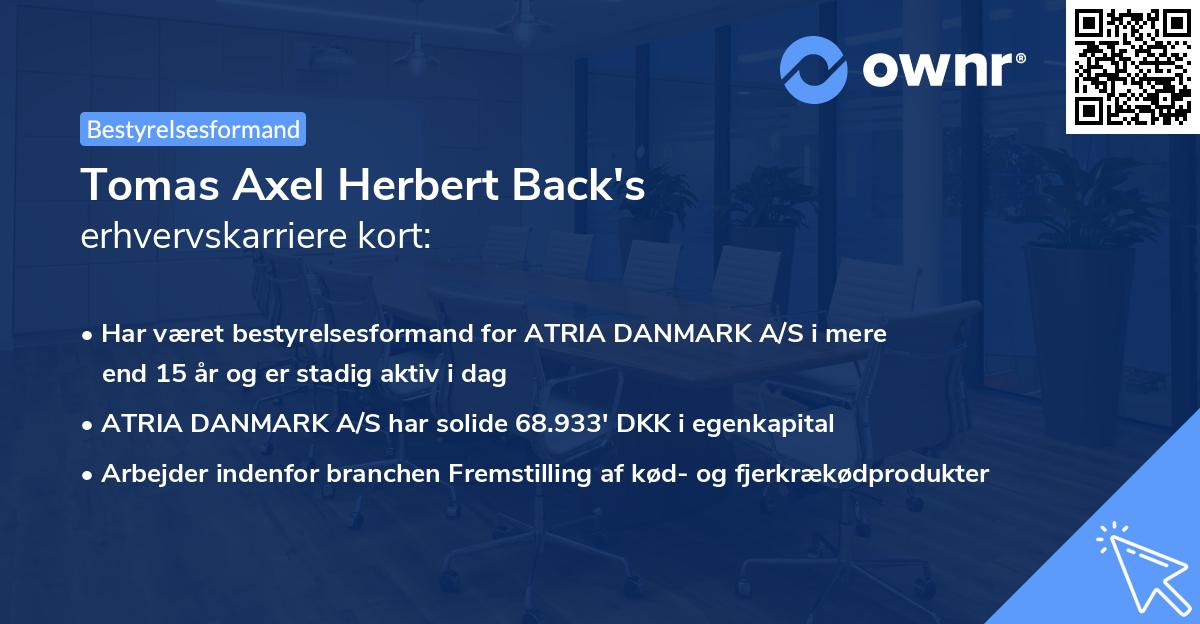 Tomas Axel Herbert Back's erhvervskarriere kort