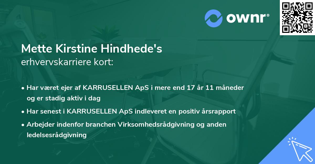 Mette Kirstine Hindhede's erhvervskarriere kort