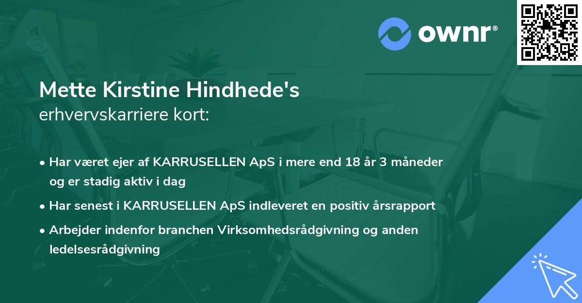 Mette Kirstine Hindhede's erhvervskarriere kort