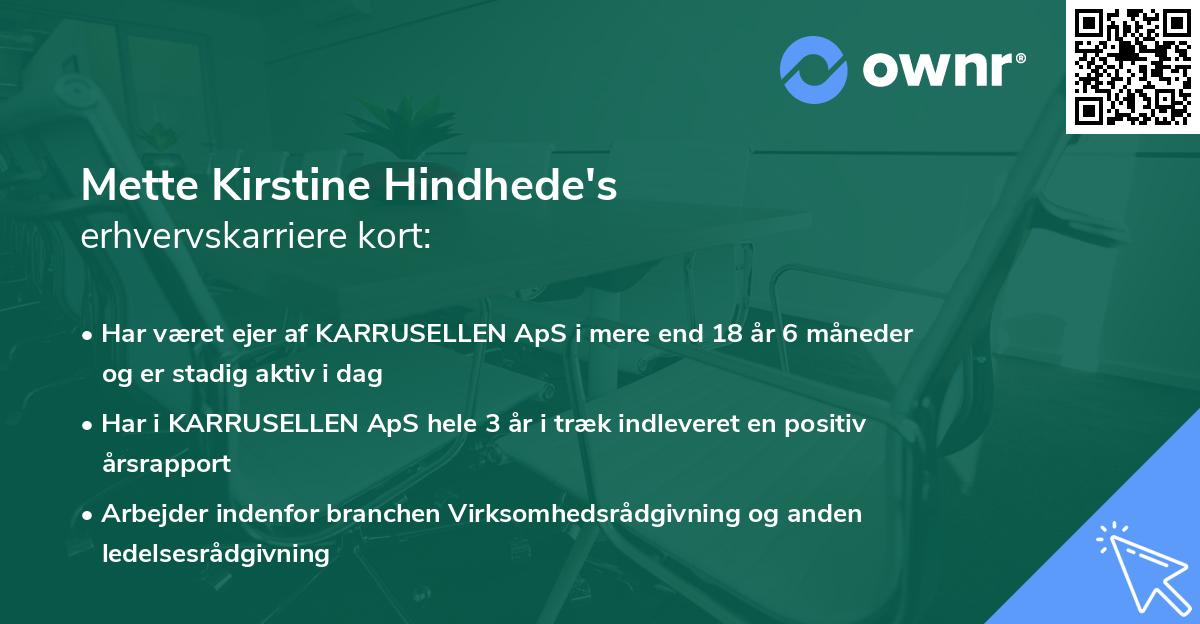 Mette Kirstine Hindhede's erhvervskarriere kort
