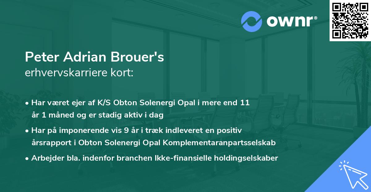 Peter Adrian Brouer's erhvervskarriere kort