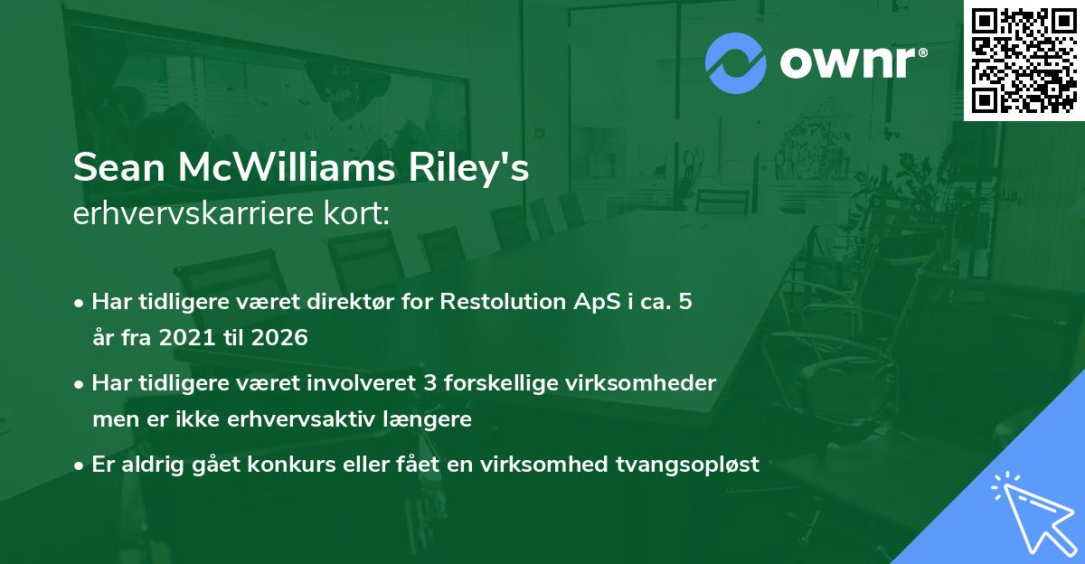 Sean McWilliams Riley's erhvervskarriere kort
