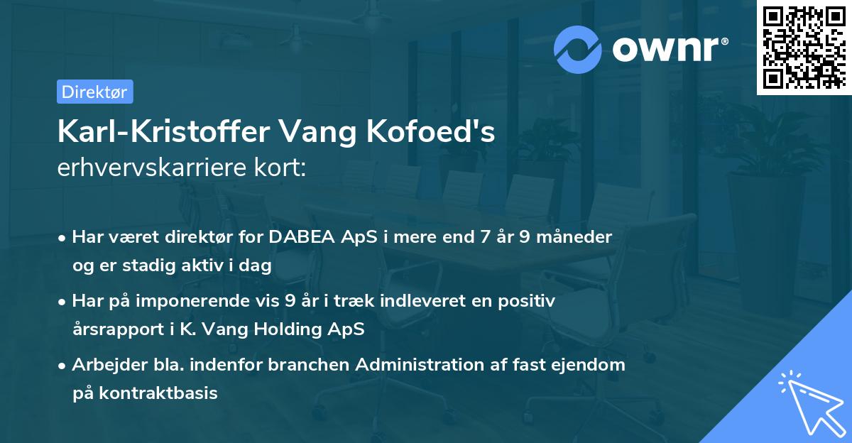 Karl-Kristoffer Vang Kofoed's erhvervskarriere kort