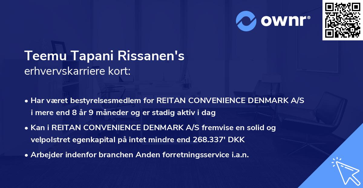 Teemu Tapani Rissanen's erhvervskarriere kort