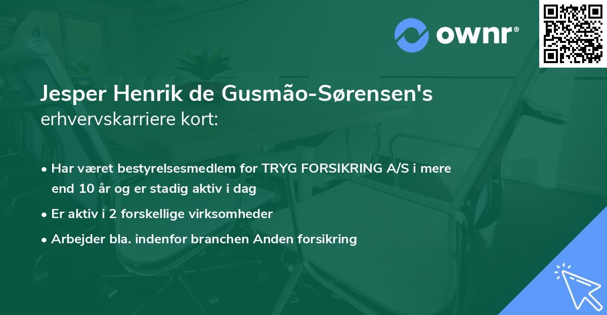 Jesper Henrik de Gusmão-Sørensen's erhvervskarriere kort