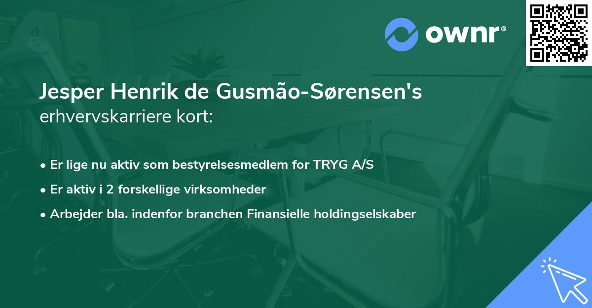Jesper Henrik de Gusmão-Sørensen's erhvervskarriere kort