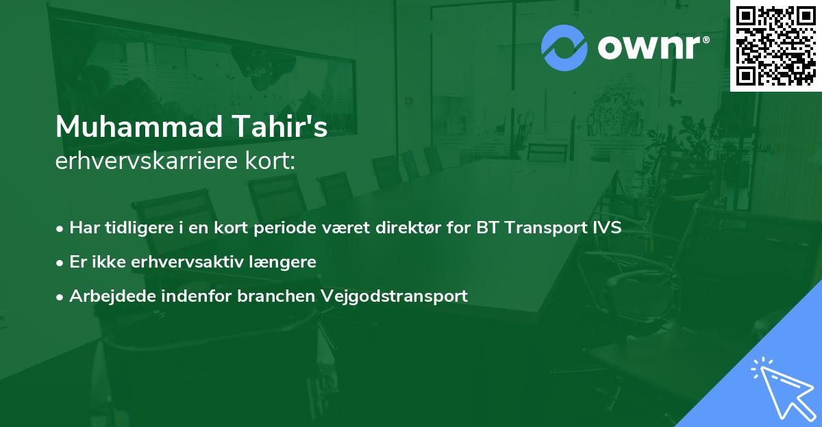 Muhammad Tahir's erhvervskarriere kort