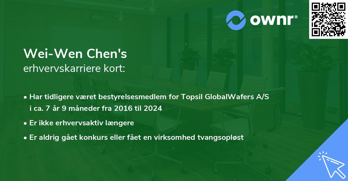 Wei-Wen Chen's erhvervskarriere kort