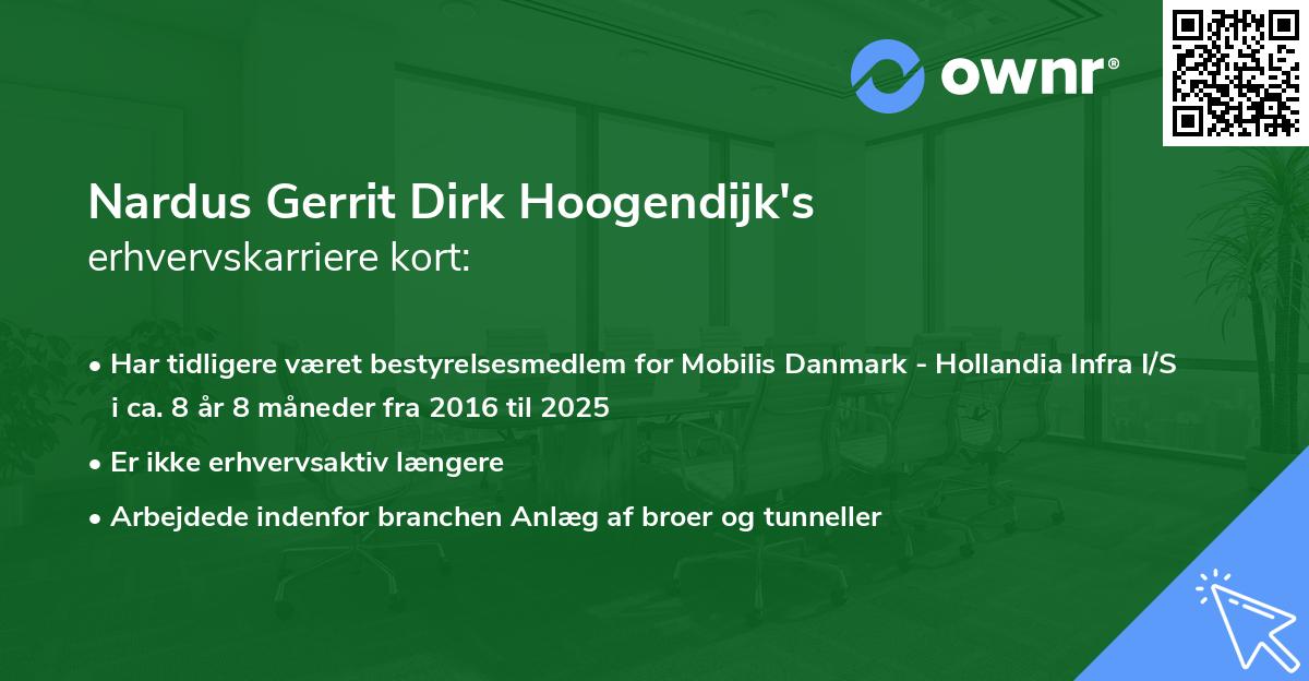 Nardus Gerrit Dirk Hoogendijk's erhvervskarriere kort