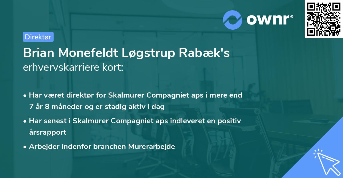 Brian Monefeldt Løgstrup Rabæk's erhvervskarriere kort