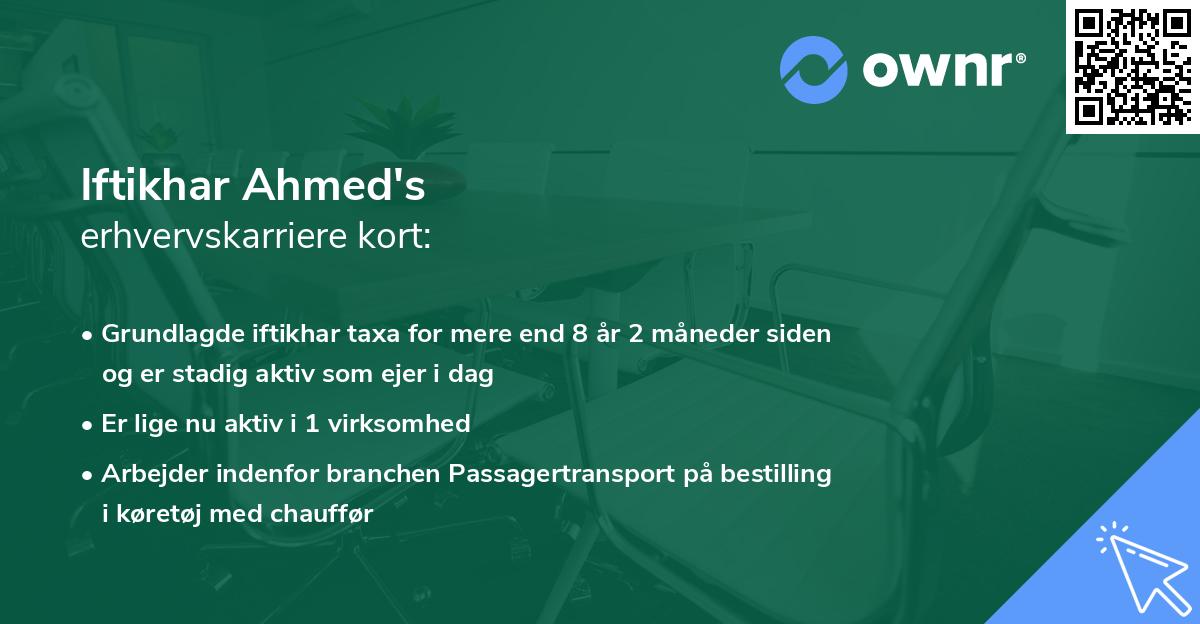 Iftikhar Ahmed's erhvervskarriere kort