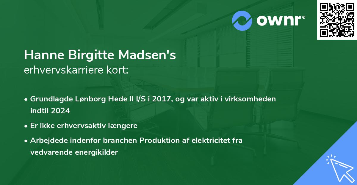 Hanne Birgitte Madsen's erhvervskarriere kort