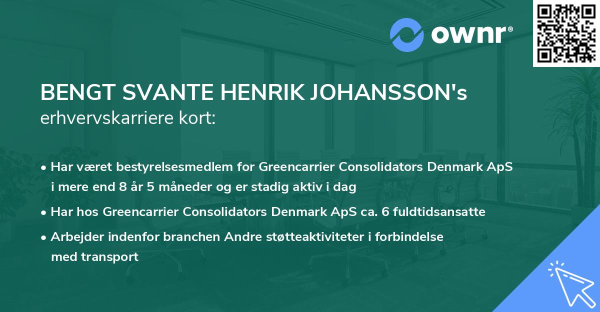 BENGT SVANTE HENRIK JOHANSSON's erhvervskarriere kort